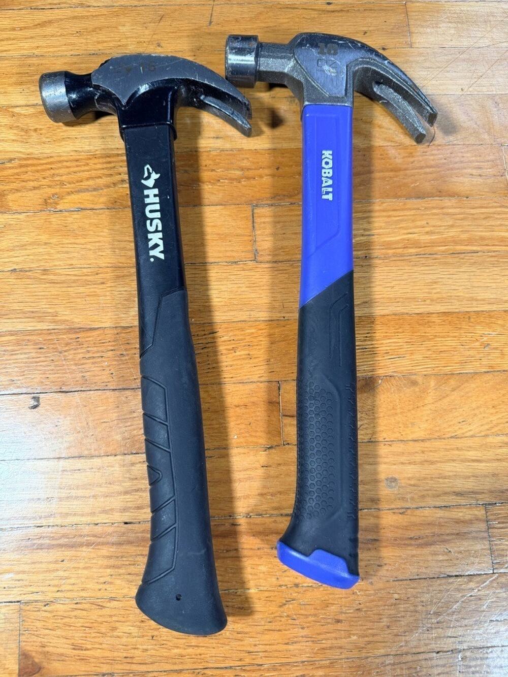 Husky 16 oz & Kobalt 10 oz Claw Hammer Lot of 2 Fiberglass Handles